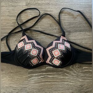 Shade & Shore Black and Pink Geometric Bikini Top